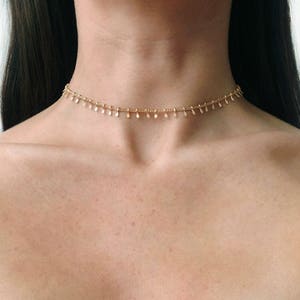 Champagne Gold Dangle Choker, Silver Plated Boho Necklace, Minimal Dainty Jewelry, Minimalist Simple Shaker Choker