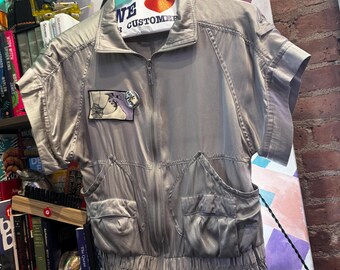 Custom "Ask First" Karen Miller Silver Zip Up Jacket with Short Sleeves