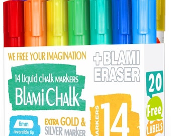 Blami Arts Chalk Markers 14 Pack With Free 20 Chalkboard Labels