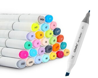 Ohuhu 80 Colors Dual Tips Permanent Marker Pens Art Markers Highlighters with Carrying Case