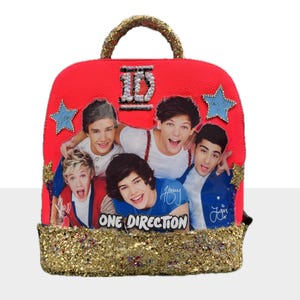One Direction Faux Leather Backpack | Handmade Upcycled Band Collage Bag | One-of-a-Kind Fan Tribute
