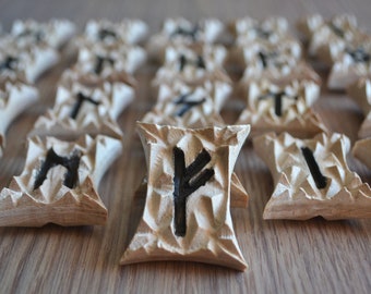 Elder futhark runes. Pagan runes set. Wooden runes for divination. Viking rune set. Celtic runes norse germanic scandinavian nordic runes