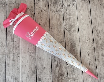 Schultüte / Zuckertüte aus Stoff -  Mädchen - 85cm - Pink - Rehe - mit Namen - Unikat