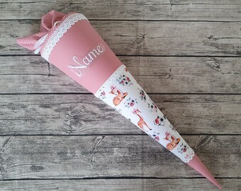 Schultüte / Zuckertüte aus Stoff - 70cm - Altrosa - Reh - Name - Unikat - Individualisierbar - NEU