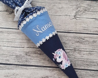 Schultüte / Zuckertüte aus Stoff - 35cm - Einhorn - Blau - Name - Unikat - Individualisiert