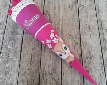 Schultüte / Zuckertüte aus Stoff - 70cm - Pink - Reh - Name - Unikat - Individualisierbar