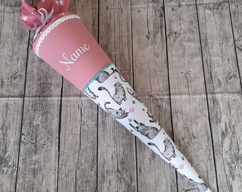 Schultüte / Zuckertüte aus Stoff - 85cm - Rosa - Katzen - Name - Unikat - Individualisierbar