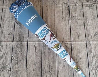 Schultüte / Zuckertüte aus Stoff - 85cm - Blau - Dinosaurier - Name - Unikat - Individualisierbar