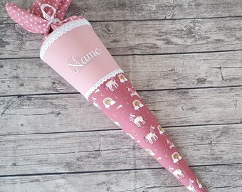 Schultüte / Zuckertüte aus Stoff - 85cm - Rosa - Einhörner - Name - Unikat - Individualisierbar