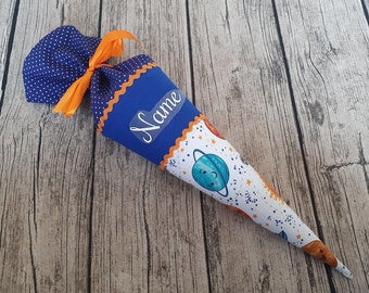 Schultüte / Zuckertüte aus Stoff - 35cm - Weltall - Blau - Name - Unikat - Individualisiert