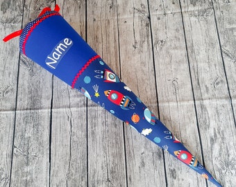 Schultüte / Zuckertüte aus Stoff - 85cm - Blau - Weltraum - Name - Unikat - Individualisierbar