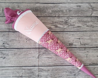 Schultüte / Zuckertüte aus Stoff - 85cm - Rosa - Pferde - Name - Unikat - Individualisierbar