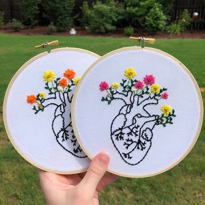 floral anatomical heart / heart embroidery / embroidery hoop art