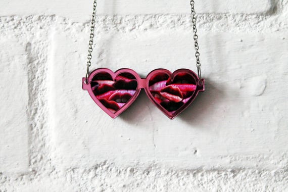 Love Goggles Necklace Pink Mirror, Heart Sunglasses - Etsy display picture 2