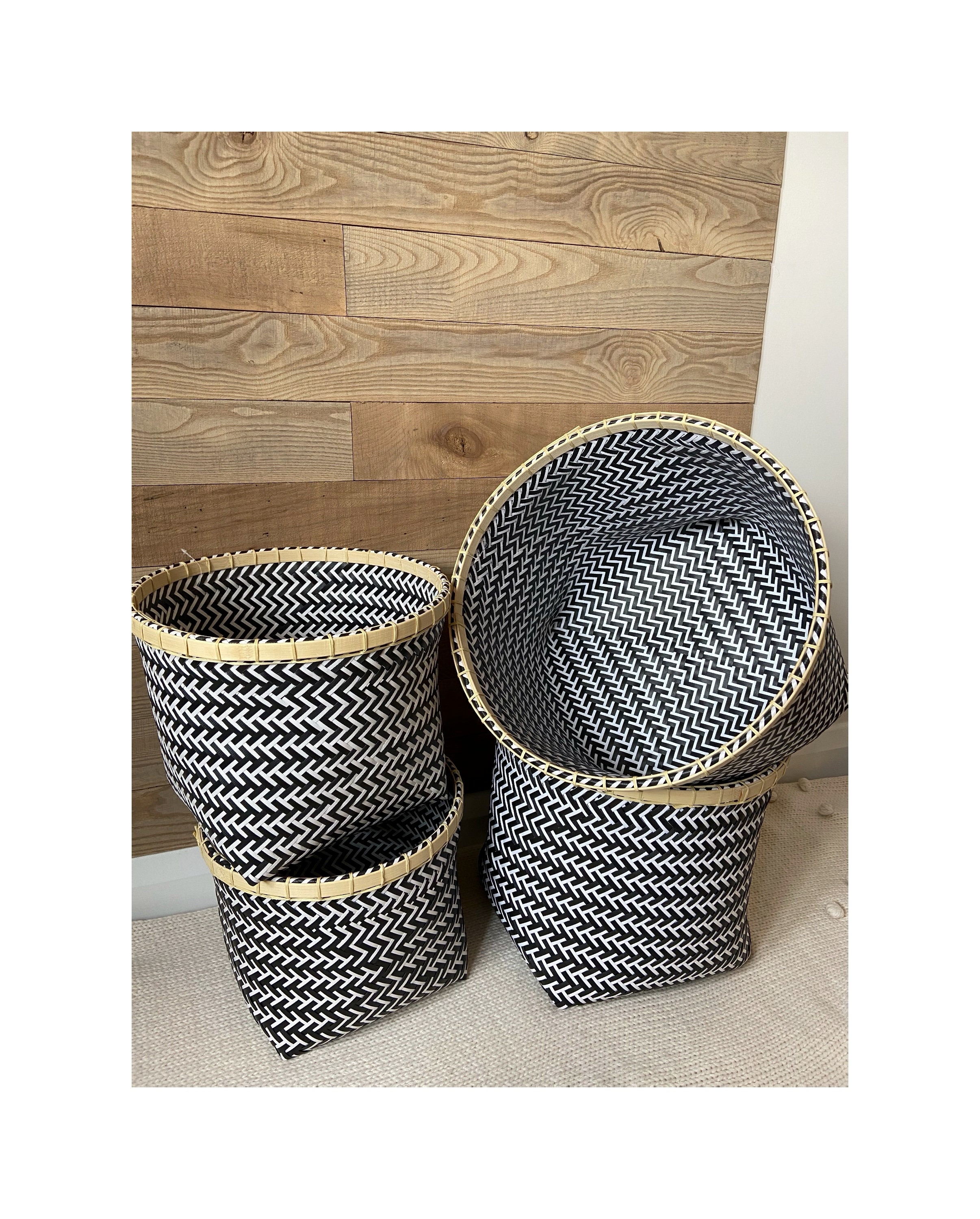Cestos tejidos en blanco y negro cestas decoración del | Etsy