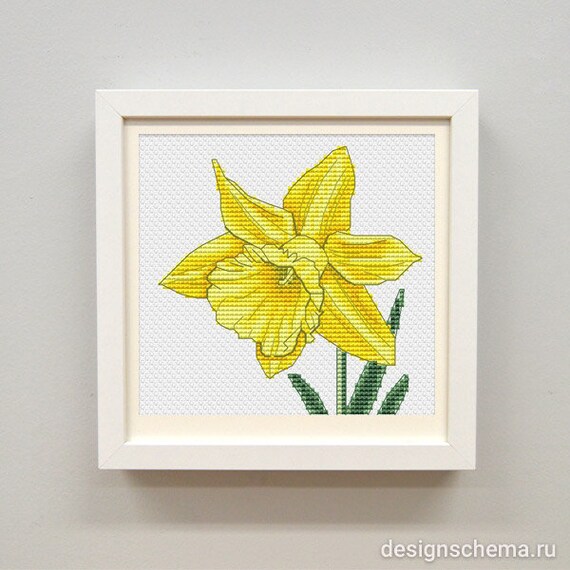 Narcissus Pdf Cross Stitch Pattern Natural Flowers Embroidery Etsy