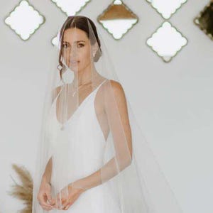 Sheer Drop Veil With Comb. Simple tulle wedding veil with blusher. Veil lengths Floor/Chapel/Cathedral. Two tier bridal veil with cut edge.