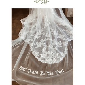 DIY Veil Embroidery. Personalised stitched wording supplied on tulle for stitching onto an existing veil. Sew onto your own veil at home image 9