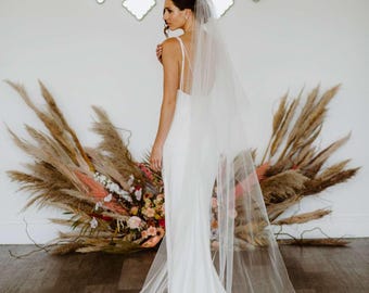 Two Tier Cathedral Wedding Veil – Ivory Tulle, Pencil Edge, Blusher - Nikki