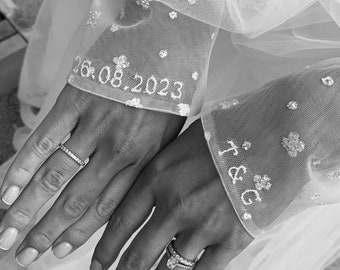 Personalized Wedding Dress Embroidery | Mini Monogram & Date