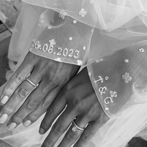 Personalized Wedding Dress Embroidery | Mini Monogram & Date