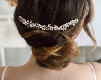 Rhinestone pearl bridal hair comb. diamante pearl wedding headpiece. hair accessory for brides. small pearl wedding hair comb | heather