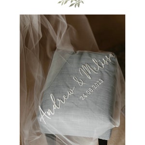 DIY Veil Embroidery. Personalised stitched wording supplied on tulle for stitching onto an existing veil. Sew onto your own veil at home image 4