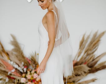 Simple Fingertip Wedding Veil, Italian Tulle, Sheer Bridal Veil - Tina