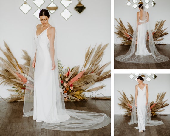 Cathedral Length Bridal Veil 1 Layer Long Lace Wedding Veil with Sequins for Brides