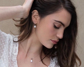 Ivory Süßwasserperle Braut Schmuck Set | Sterling Silber Halskette & Ohrringe - Iris
