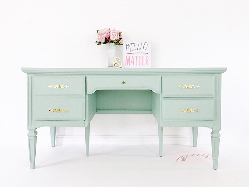 Green Desk Vintage Feminine Modern Home Office Furniture Girly Decor Large