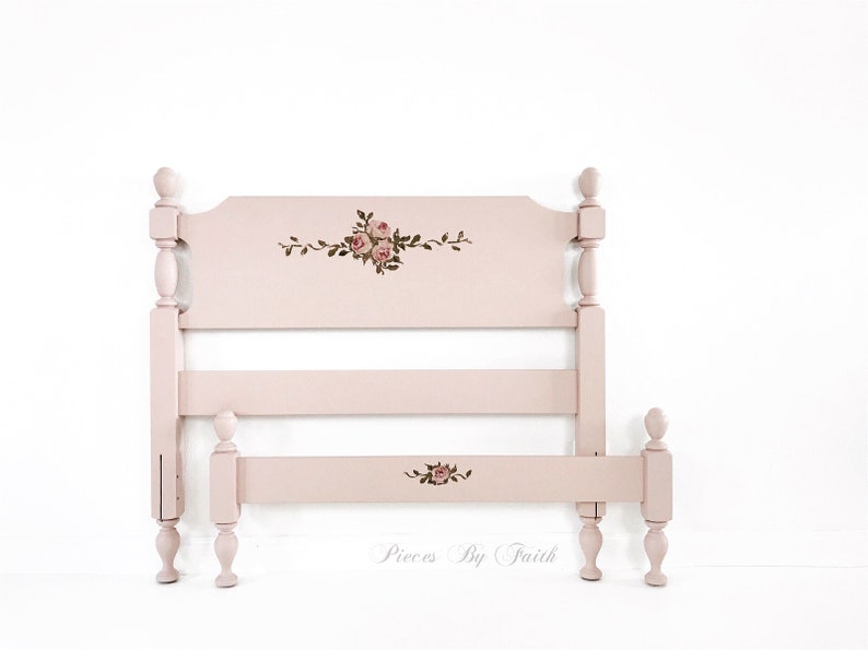 Pink Twin Size Bed Vintage Bed Princess Bed Pink Bed Girl Bedroom Furniture Twin Bed Painted Bed