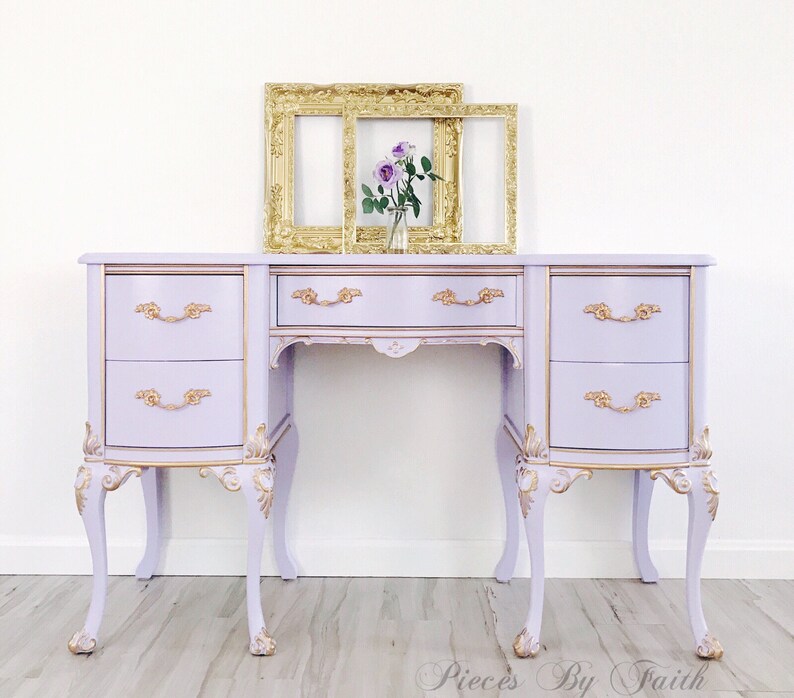 Sold Custom Finish Available Lavender Gold Vanity Desk Image 0