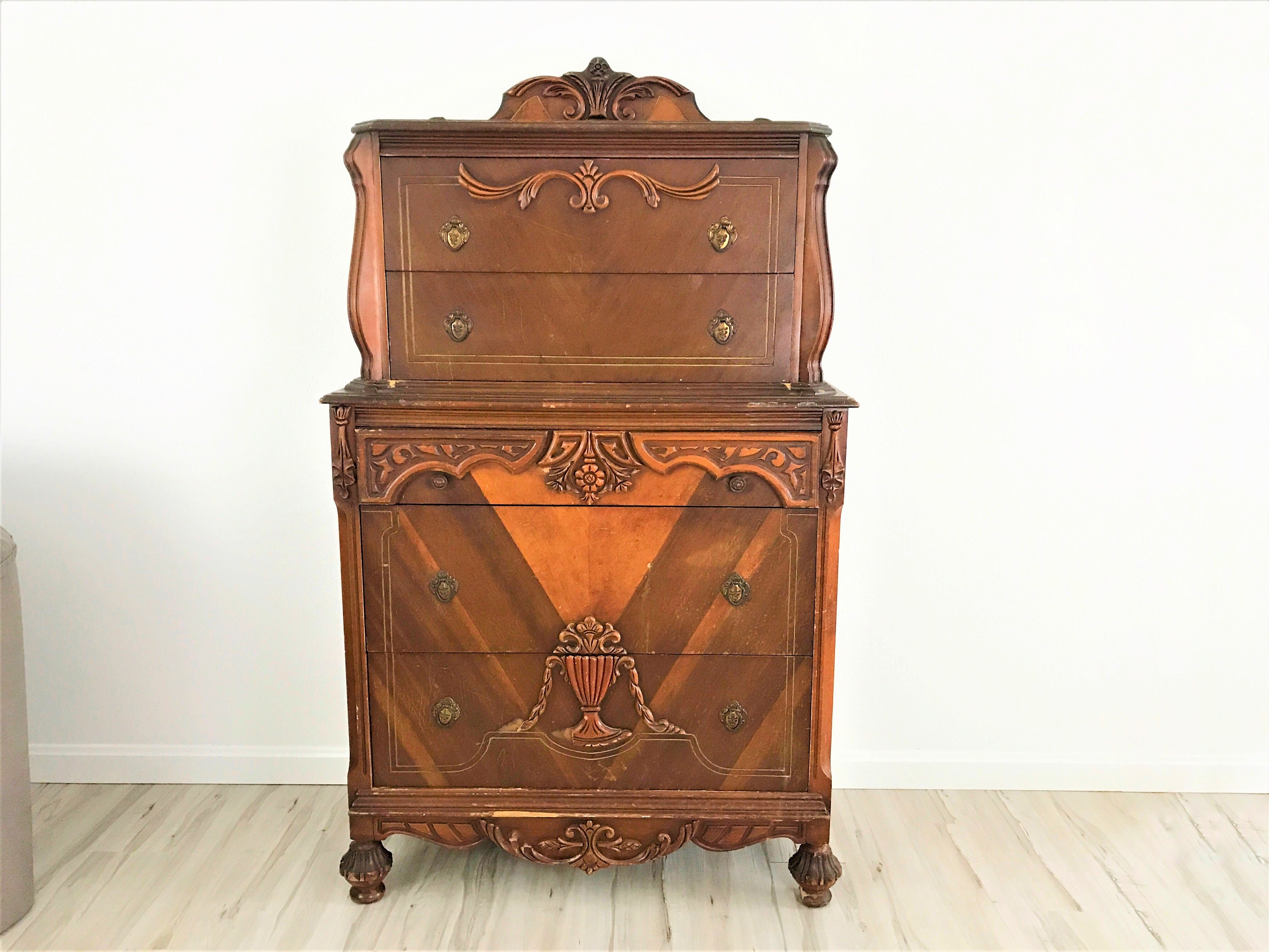 Vintage Ornate Chest Of Drawers Chest On Chest Antique Etsy