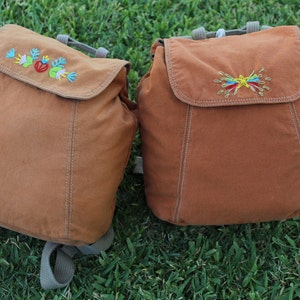 Upcycled Embroidered Orange Canvas Backpacks