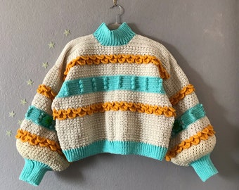 Chamomile Tea Oversized Puff Sleeve Crochet Sweater (PATTERN