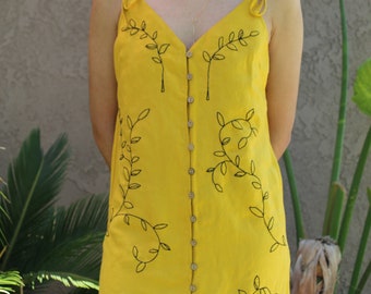 Hand-Embroidered Yellow Strap Dress