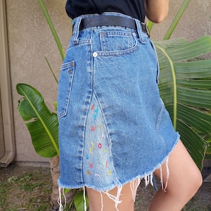 Upcycled embroidered Denim Skirt