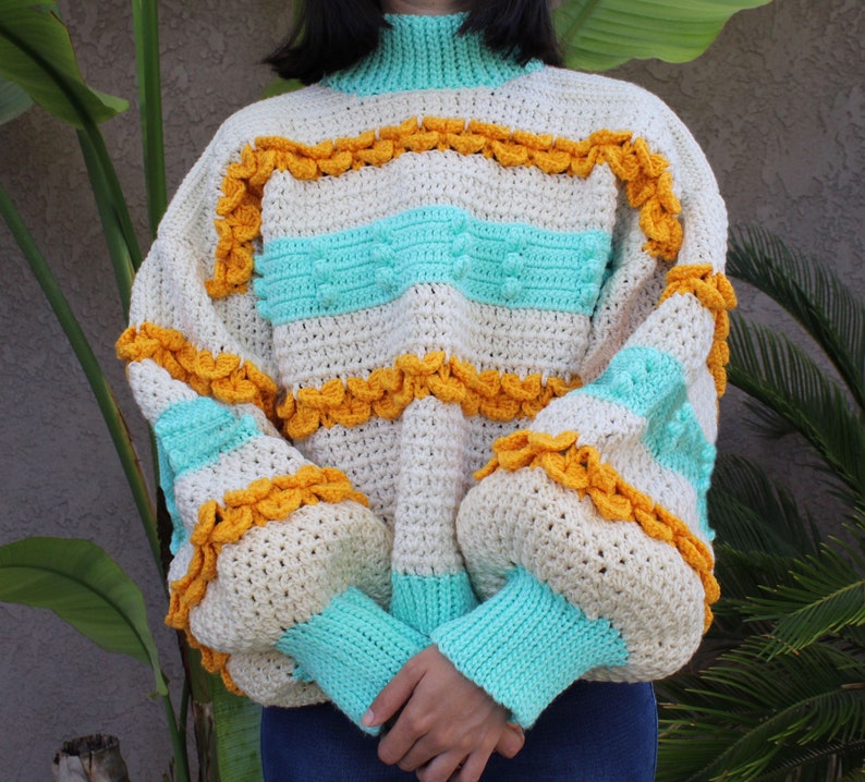 Chamomile Tea Oversized Puff Sleeve Crochet Sweater PATTERN image 3