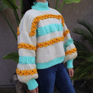 Chamomile Tea Oversized Puff Sleeve Crochet Sweater PATTERN image 2