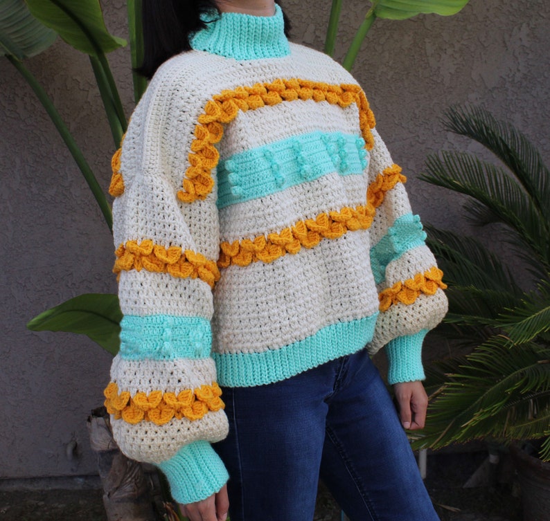 Chamomile Tea Oversized Puff Sleeve Crochet Sweater PATTERN image 2