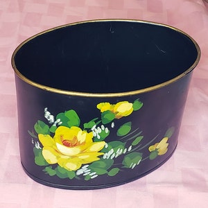 Vintage Hand Painted Toleware Small Cachepot