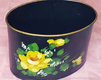 Vintage Handbemalter Toleware Kleiner Cachepot