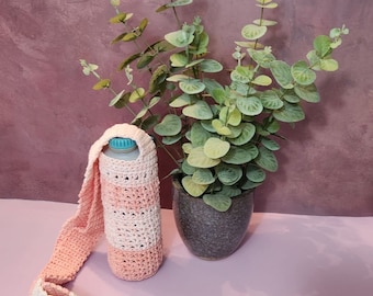Hike in Style: Handmade Crocheted Water Bottle Cozy with Carry Strap