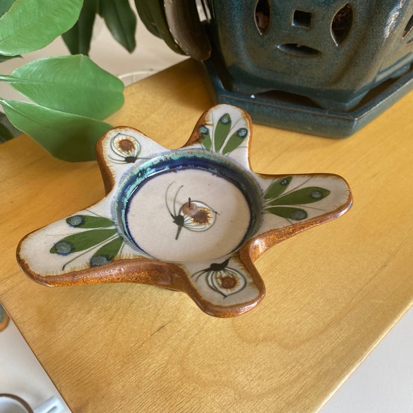 Vintage signed Ken Edward’s Tonala Mexican pottery candle holder collectible Mexican folk art el palomar MCM pottery boho bohemian art