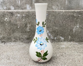 Vintage FTD blue floral vase FTDA 1979 Portugal SADO ceramic cottage decor shabby chic 70’s gardener gift bungalow decor blue flowers green