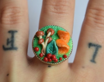 Forest mushroom & berries witchy ring