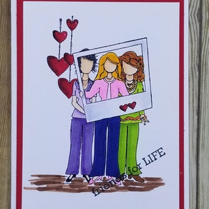 Beste vrienden, zusters, BFF, selfie, handgemaakte wenskaarten, hand gestempeld/gekleurde, sterke vrouw, steun, aanmoediging, inspiratie