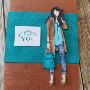 Thankful for You,Handcolored greeting card, hand stamped, handmade, women, support, encouragement, strong, inspiration