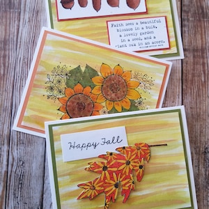Fall cards, set of 3, Sunflowers, Leaf, acorns